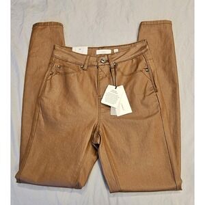 a loves a High Rise Size 23 Coated Ankle Skinny Jeans Stretch Brown NWT L496
